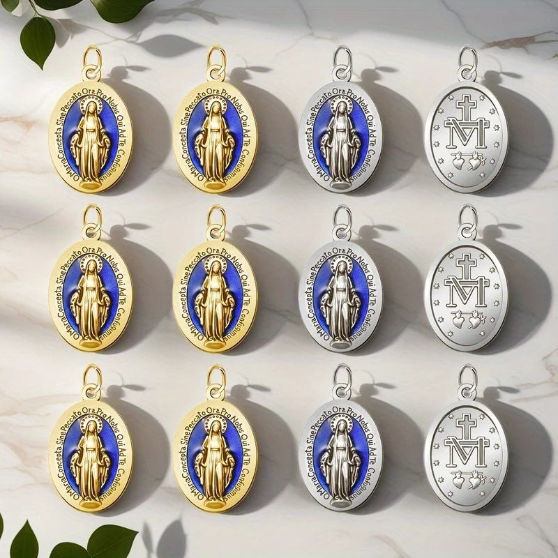 10-Pack Miracle Medal Catholic Madonna Pendant Charms with Loop Religious Pendant Charms Axl