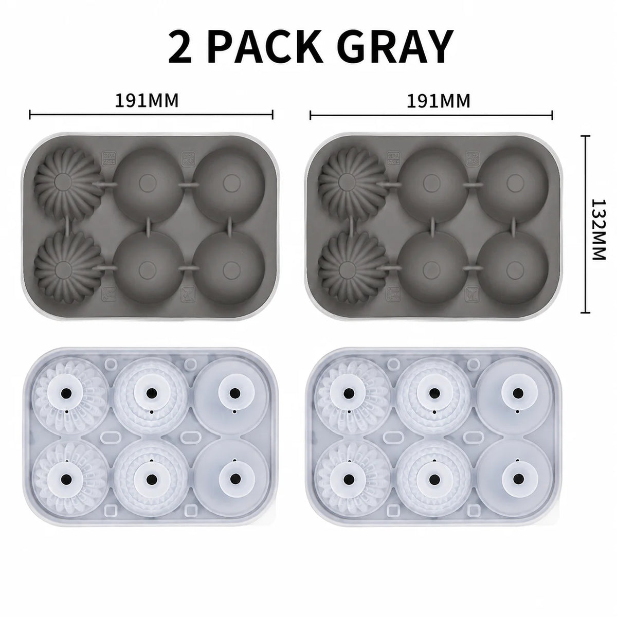 Large Whiskey Ice Ball Mold – 6 Cavity Sphere & Diamond Silicone Silicone Ice Ball Mold Axl 2 Pack Gray