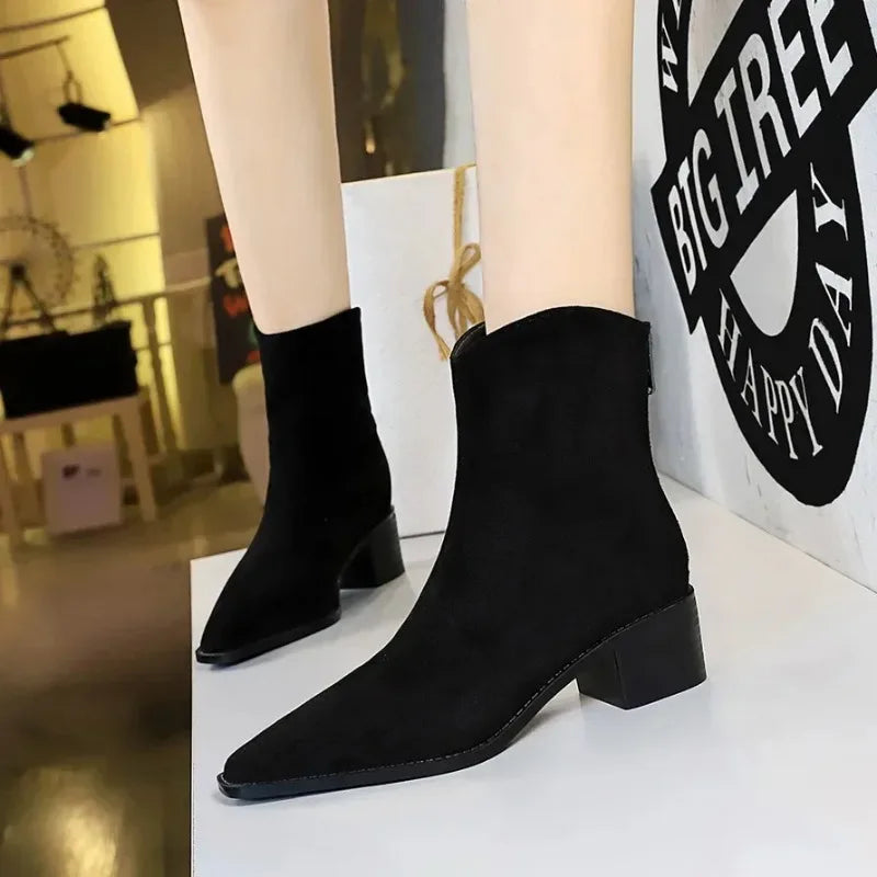 Women's Chelsea Ankle Boots – Chunky Heel Pointed Toe Zip Chelsea Ankle Boots Axl