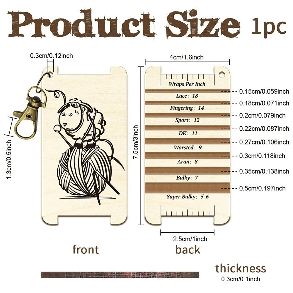 Wooden Sheep Yarn WPI Gauge & Knitting Needle Ruler Tool Yarn Gauge Ruler Axl