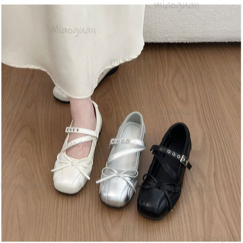 Women's Square Toe Butterfly Mary Jane Loafers | Buckle Strap Mary Jane Loafers Axl