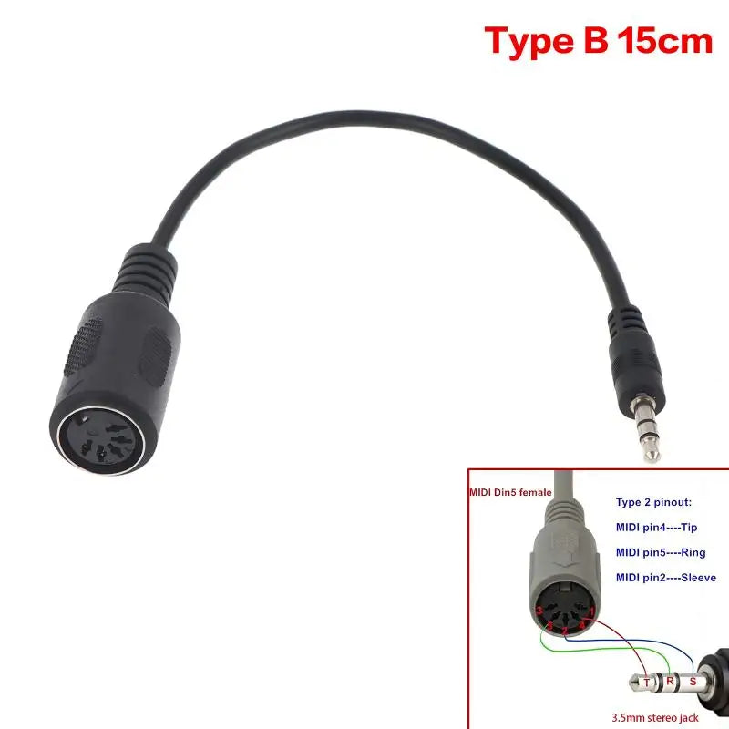 MIDI DIN 5-Pin to 3.5mm TRS Converter Cable | High Purity Copper MIDI Converter Cable Axl A2 Type B 15cm