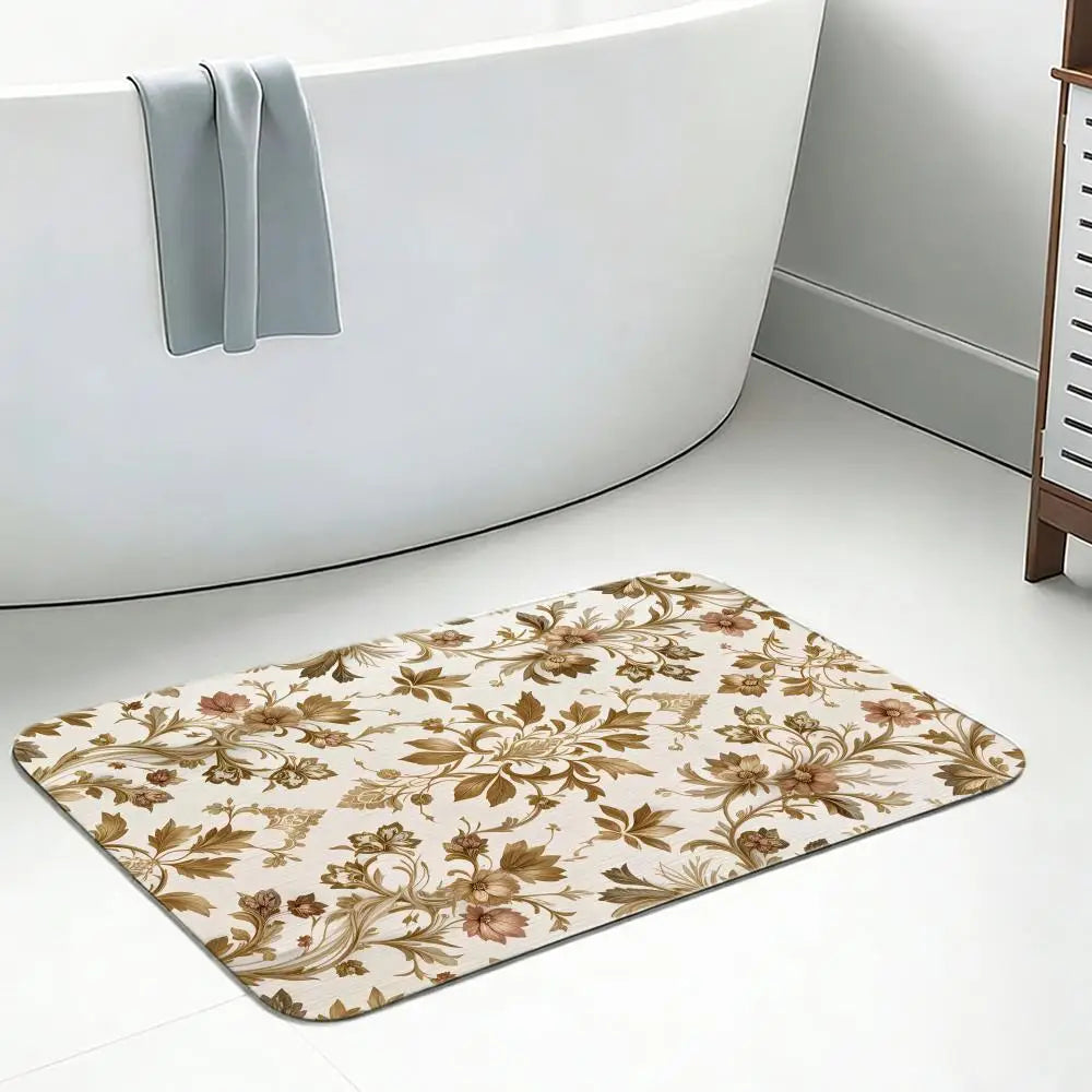 Rococo Floral Diatomite Bath Mat – Quick Dry & Anti-Slip Diatomite Bath Mat Axl