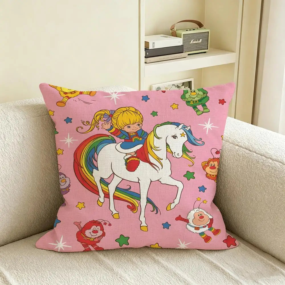 Rainbow Cartoon Linen Cushion Cover Set | Sofa & Bed Décor Linen Cushion Cover Axl White2 40X40cm