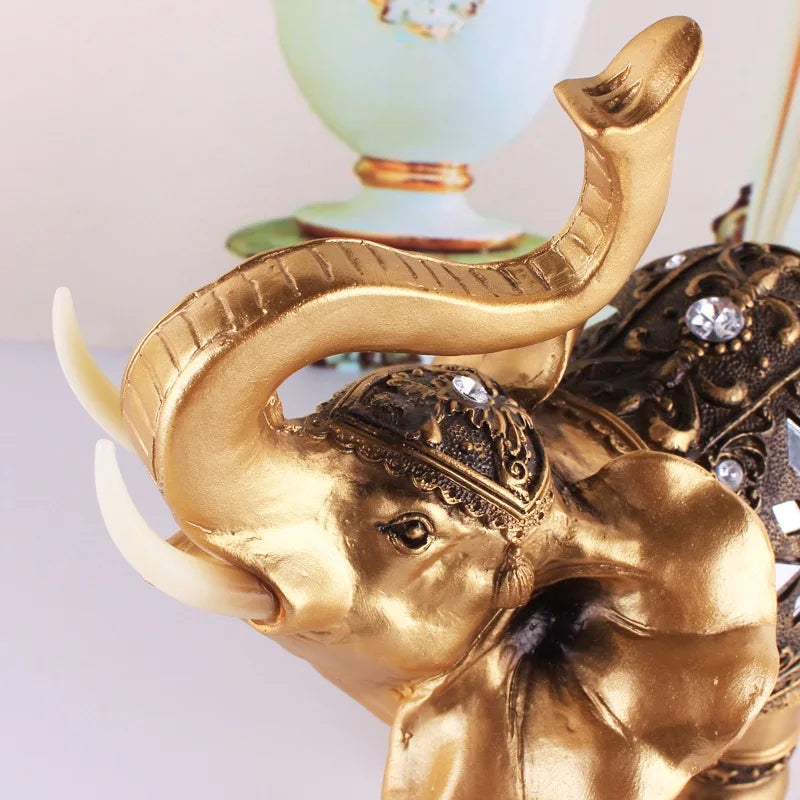 Golden Resin Elephant Statue – Feng Shui Lucky Figurine Decor Decorative Figurine Axl