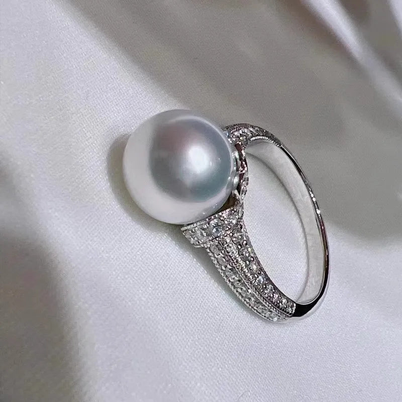 Huitan Pearl & Zirconia Wedding Ring | Silver-Tone Pavé Band Fashion Ring Axl