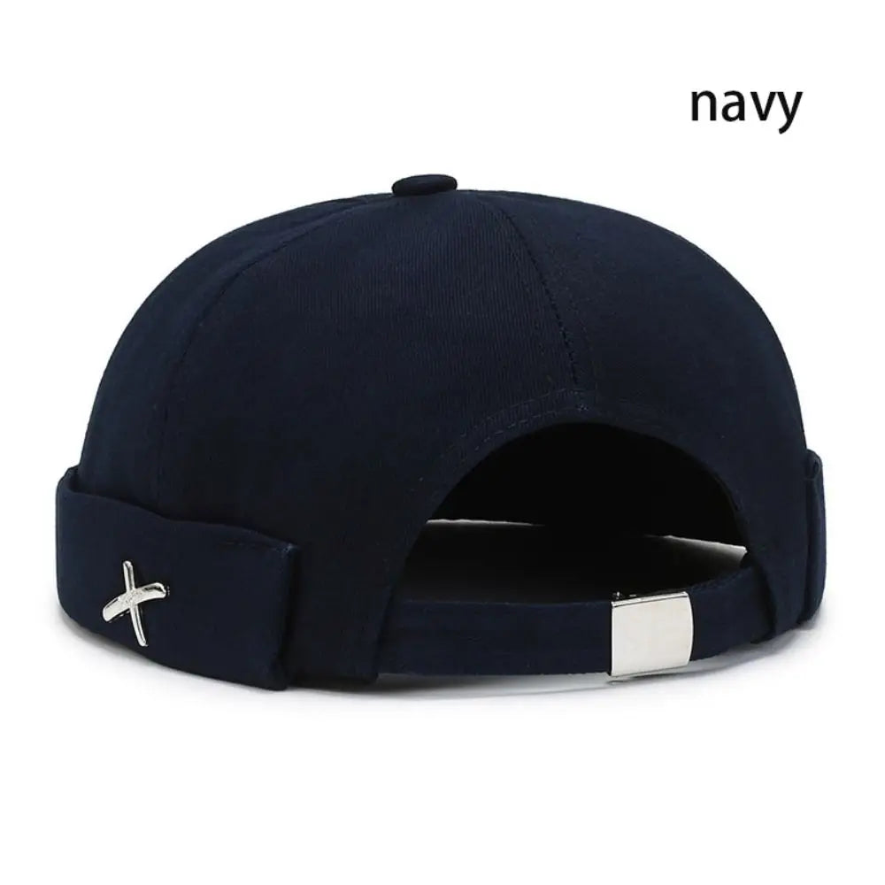 Vintage Washed Cotton Brimless Docker Cap – Unisex Dome Hat Brimless Docker Cap Axl navy