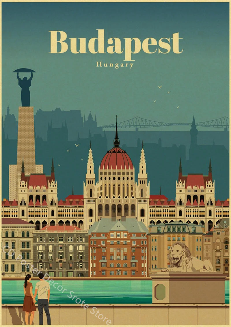 World Cities Retro Travel Poster – Rome Paris Sydney Dubai Art