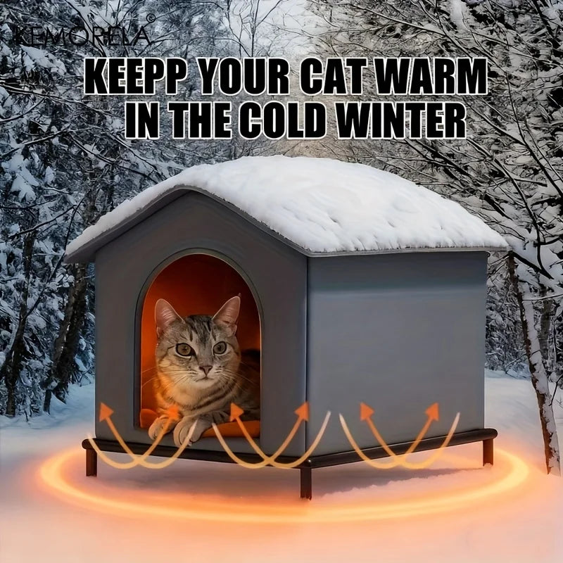 KEMORELA Insulated Outdoor Cat House – Foldable & Windproof Outdoor Cat Shelter Axl Grey S