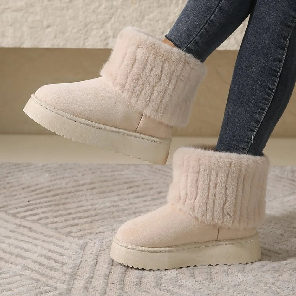 VKJF Women's Slip-On Plush Snow Boots – Warm Winter Ankle Boots Women's Snow Boots Axl