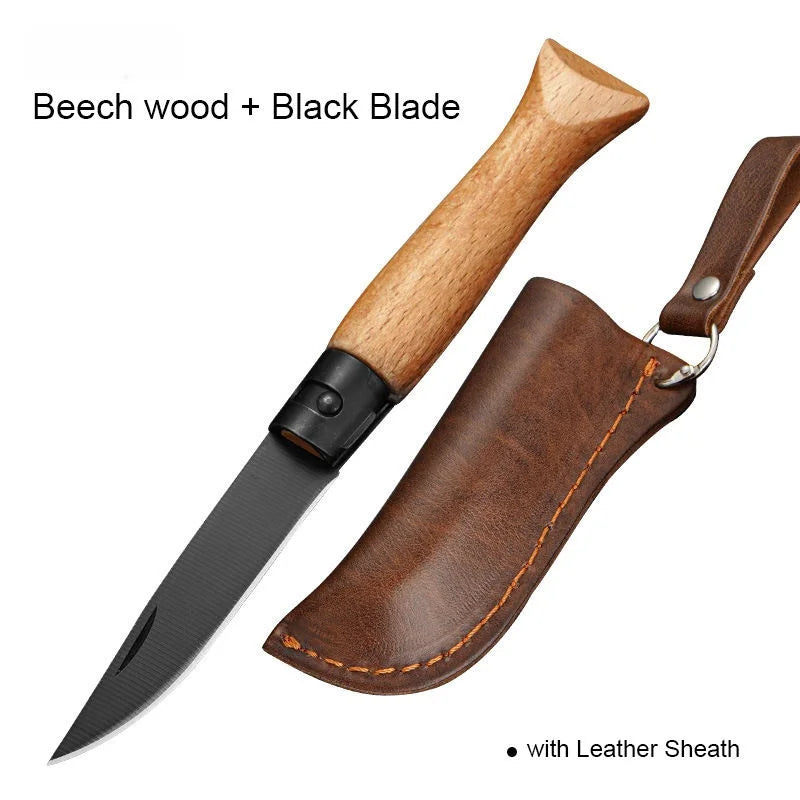 Stainless Steel Folding Knife – Wood Handle & Sheath Folding Pocket Knife Axl option 2