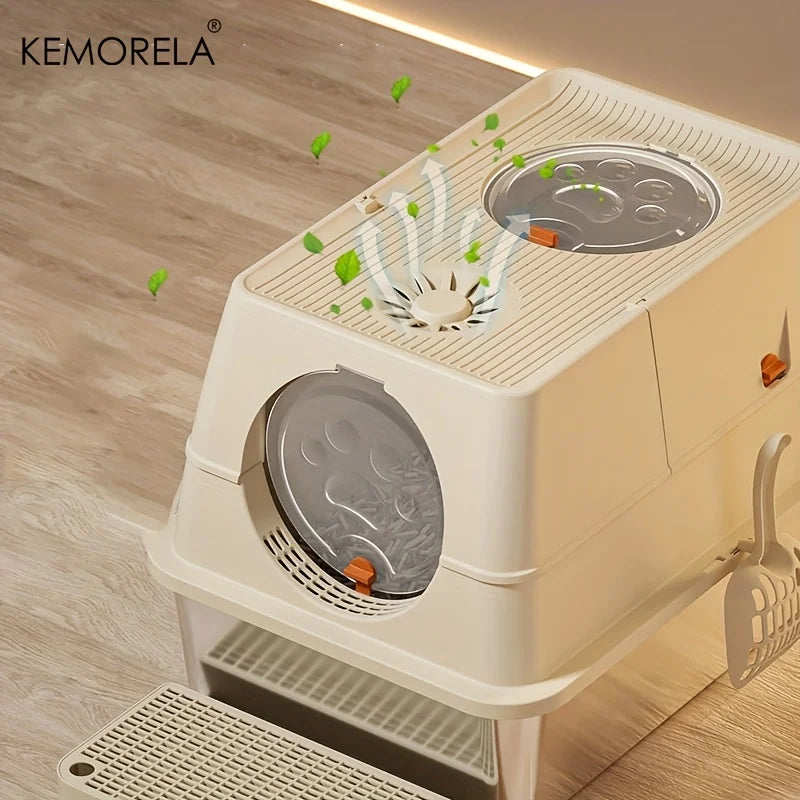 KEMORELA XL Stainless Steel Cat Litter Box – High-Sided + Scoop Cat Litter Box Axl
