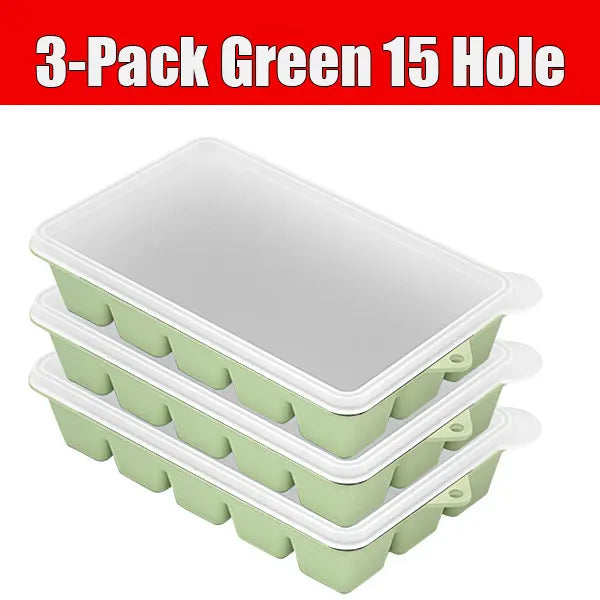 3-Pack Silicone Ice Cube Trays with Lids – 15 Grid Freezer Molds Silicone Ice Tray Axl 3-Pack Green 15 Hole