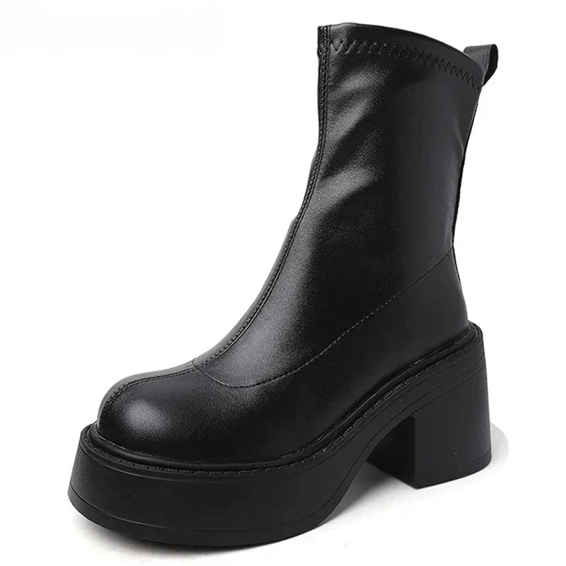 Women's Platform Ankle Boots – Square Heel Side Zip Platform Ankle Boots Axl