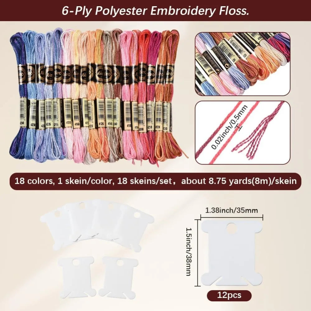 18 Skeins Variegated Embroidery Floss – Gradient Cross Stitch Thread Embroidery Floss Set Axl