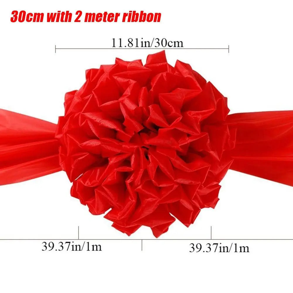 Red Satin Flower Ball with Ribbon – Wedding & Ceremony Decor Ceremony Flower Ball Axl 30cm with 2m ribbon