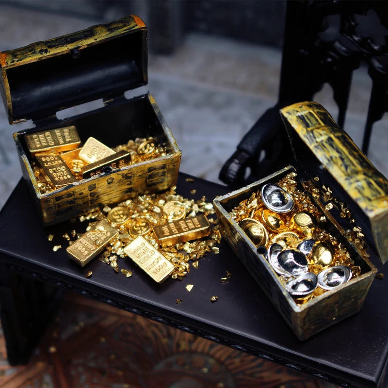 1:12 Dollhouse Mini Treasure Chest Gold Bar & Coin Model Set Dollhouse Miniature Axl