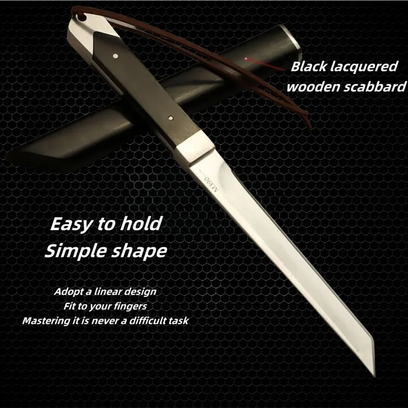 M390 Steel Fixed Blade Knife – Ebony Handle & Leather Scabbard Fixed Blade Knife Axl
