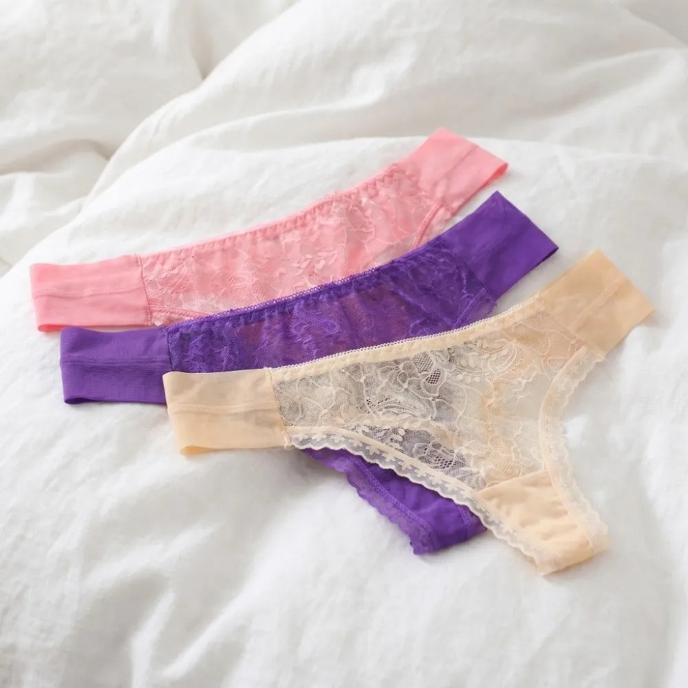 Women's Sheer Lace Thong – Low Rise Mesh G-String Panties Lace Thong Panties Axl