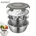 KEMORELA 4-in-1 Stainless Steel Rice Washer Colander & Grater Kitchen Multitool Basin Axl 1PCS