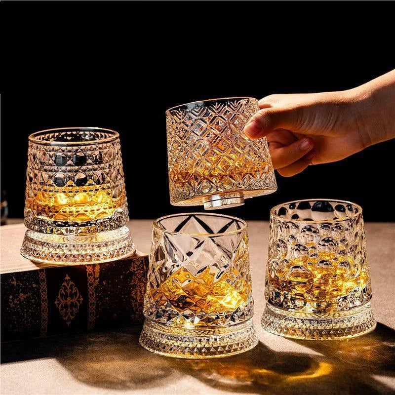 360° Rotating Whiskey Glass – Tumbler Spin Crystal Cocktail Cup Rotating Whiskey Glass Axl