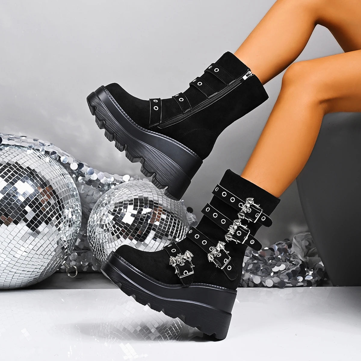 Women's Gothic Wedge Mid-Calf Boots | Winter Slip-On Style Women's Mid-Calf Boots Axl