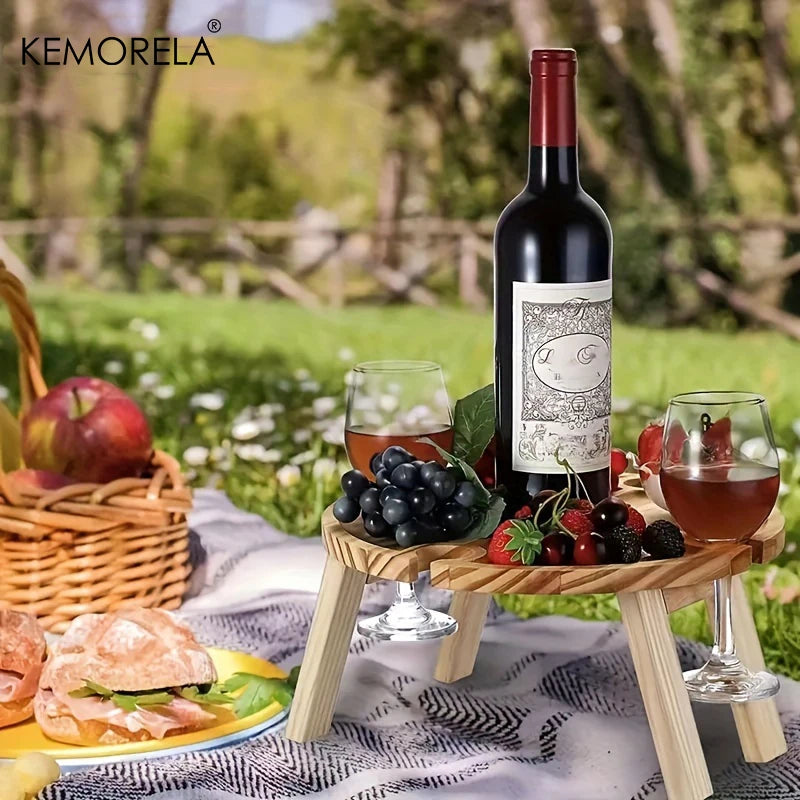KEMORELA Wooden Folding Picnic Table – Portable Snack & Wine Tray Folding Tray Table Axl