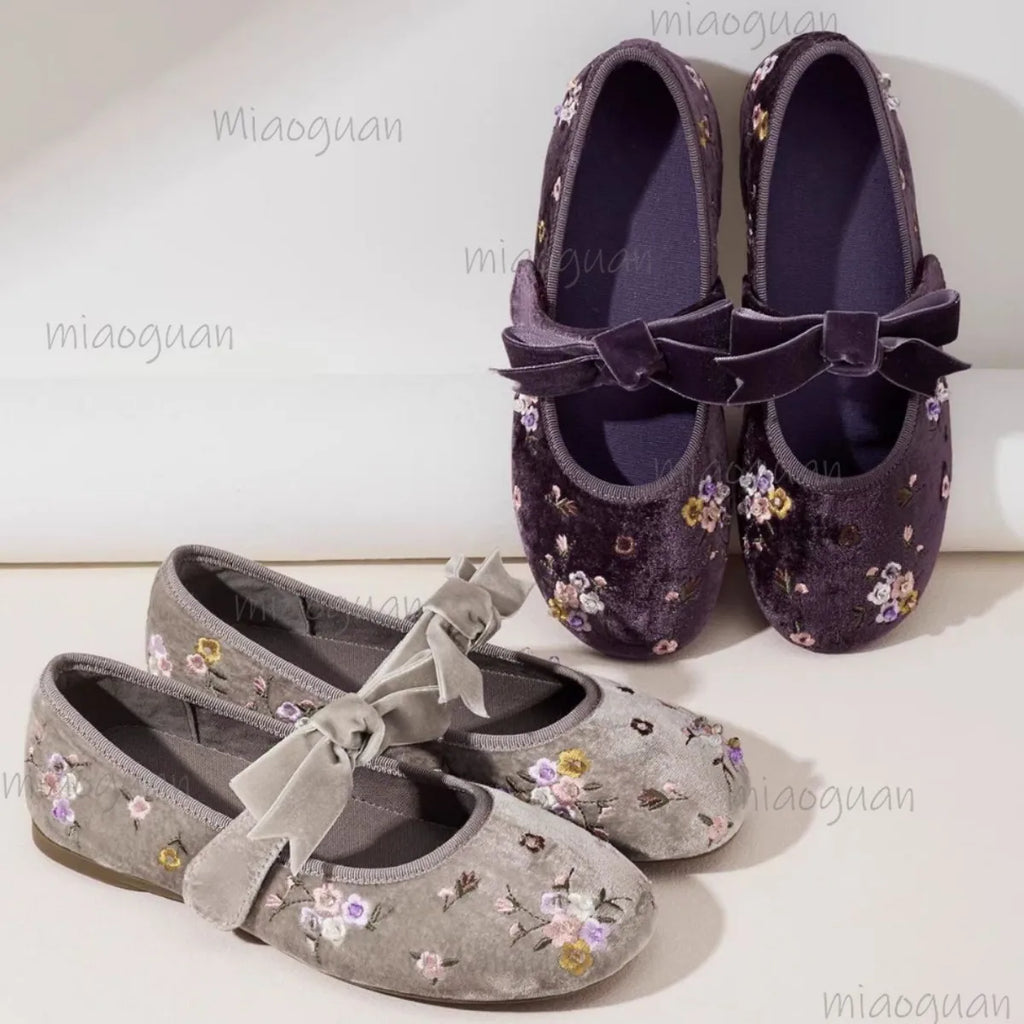 Flower Embroidered Velvet Ballet Flats – Women's Retro Loafers Women's Ballet Flats Axl