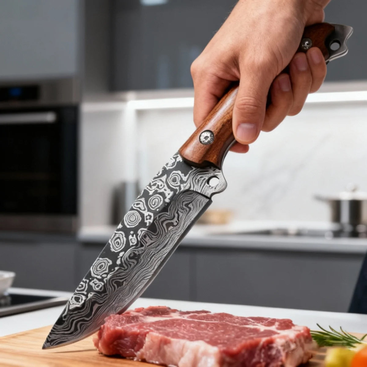 Damascus Steel Kitchen Knife – Sharp Stainless Filleting Blade Kitchen Knife Axl