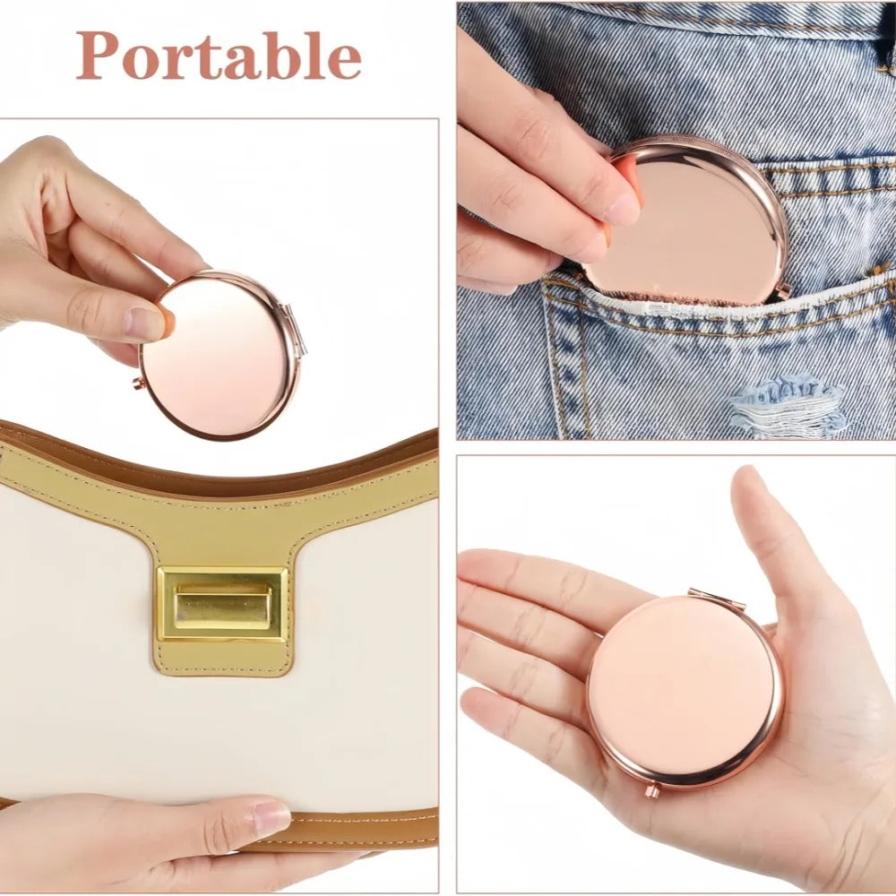 Double-Sided Folding Compact Makeup Mirror – Metal Travel Compact Makeup Mirror Axl
