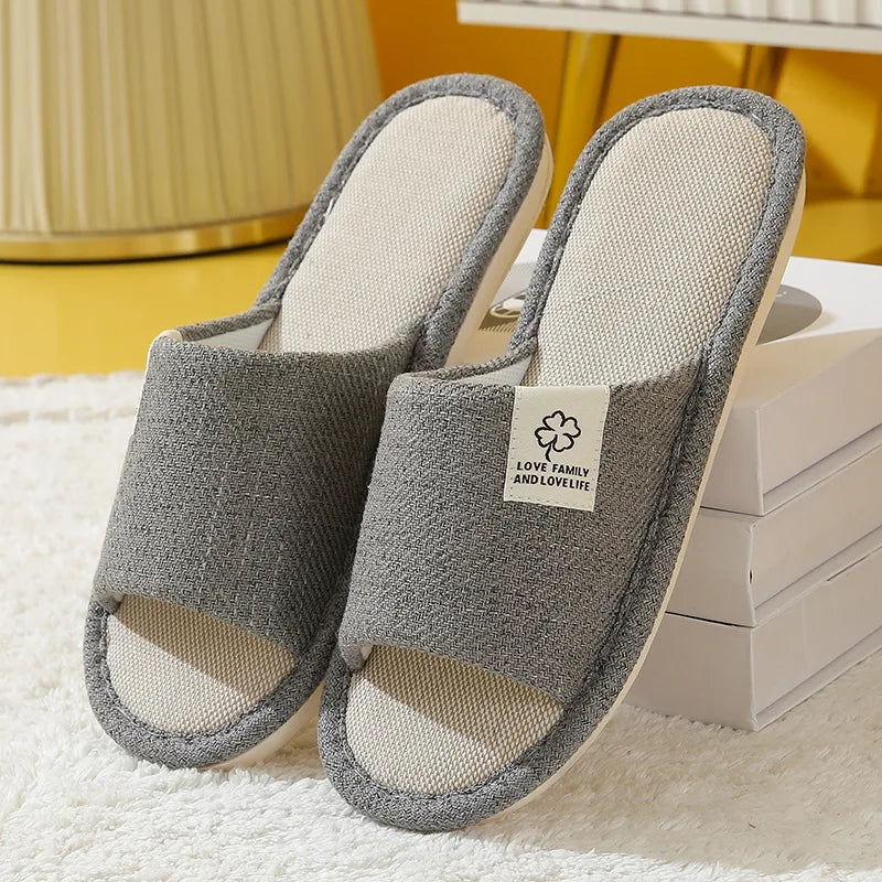 Open-Toe Hemp Linen Slippers – Breathable Indoor Slides Indoor Slippers Axl GRAY 44-45