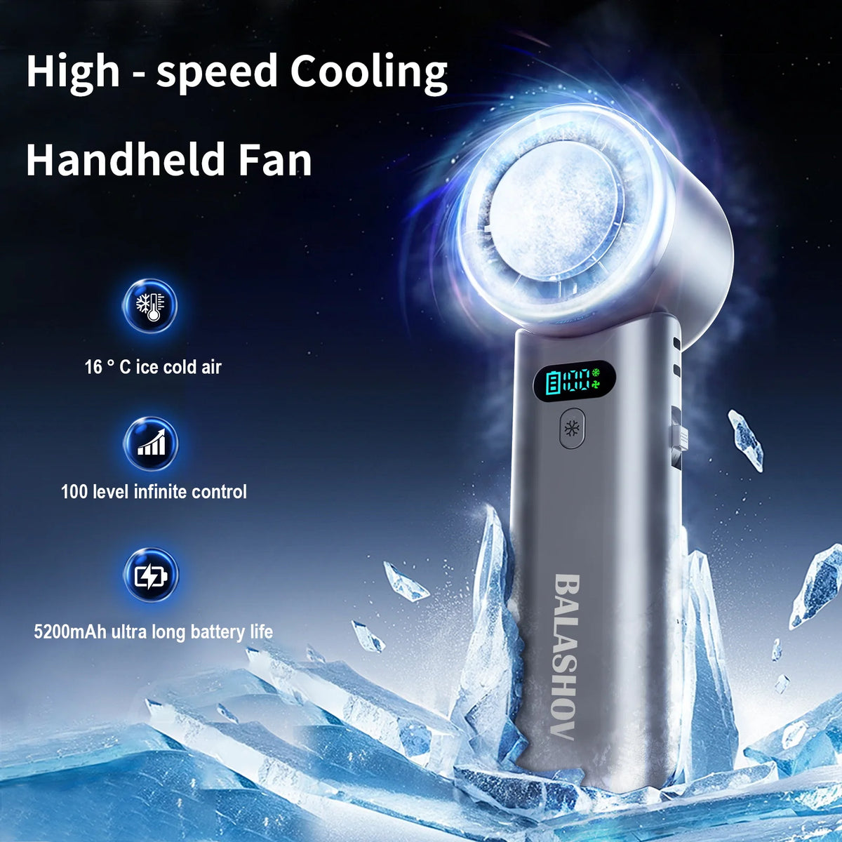 BALASHOV Turbo Handheld Fan – 100 Speeds & 5200mAh Battery Handheld Personal Fan Axl