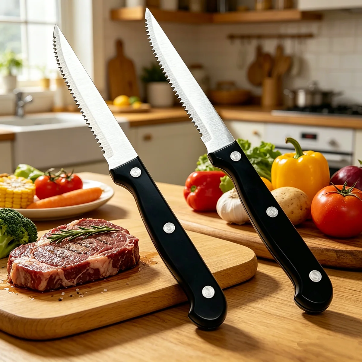 Steak Knives Set 4/6/8/12 Pcs – Serrated Stainless Steel Blade Steak Knife Set Axl