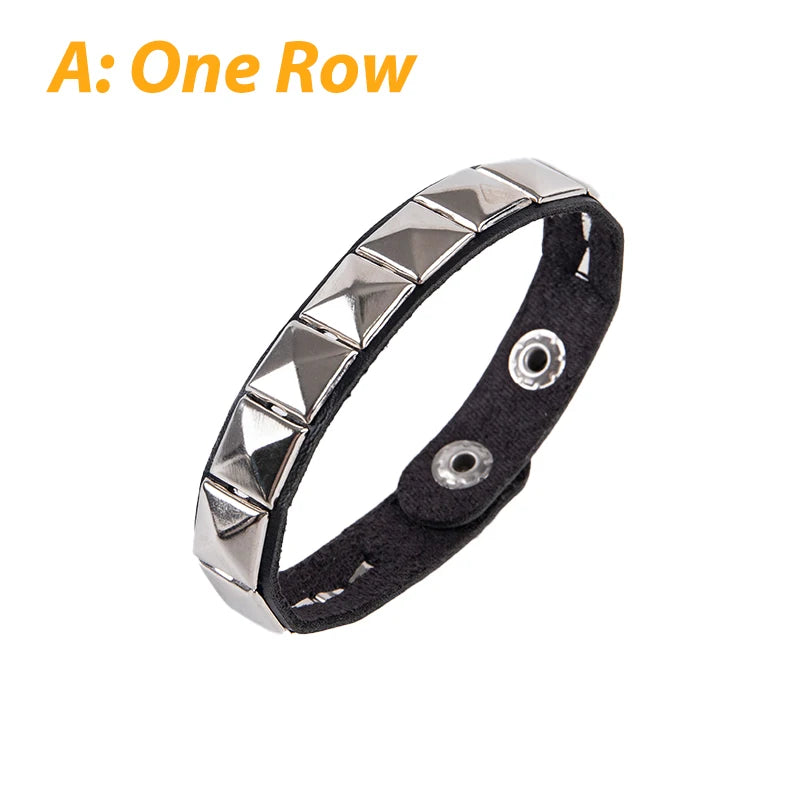 Rivet Stud Wide Cuff Punk Gothic Bracelet – Unisex PU Leather Cuff Bangle Bracelet Axl A