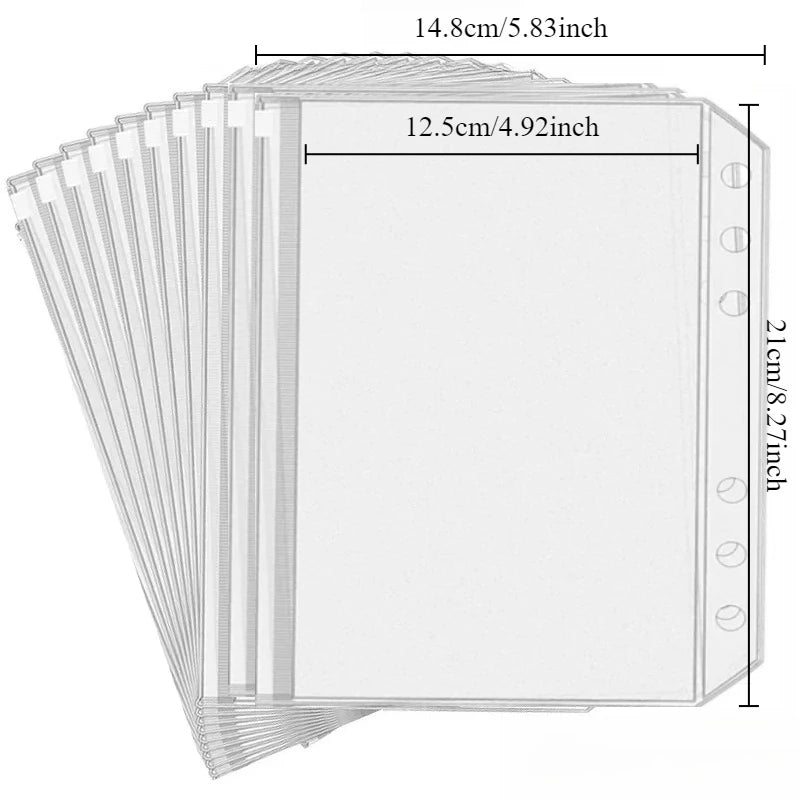 10-Pack PVC Zipper Binder Pockets A5 A6 A7 Cash Envelope Organizer Binder Zipper Pockets Axl A5 10pcs