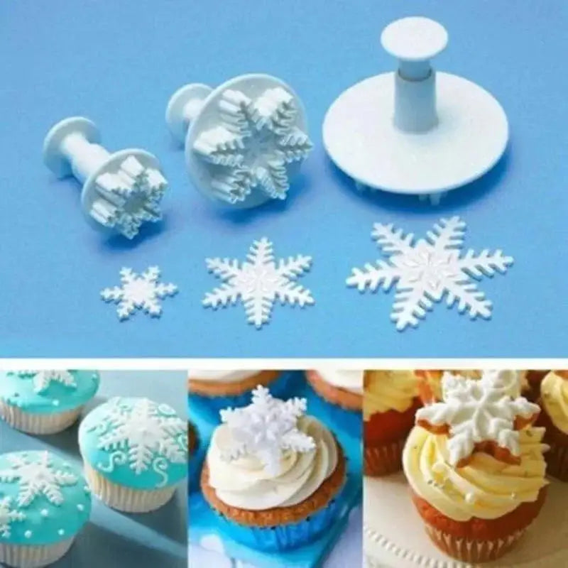3-Piece Snowflake Fondant Plunger Cutter Set | Cake Decorating Fondant Plunger Cutter Axl