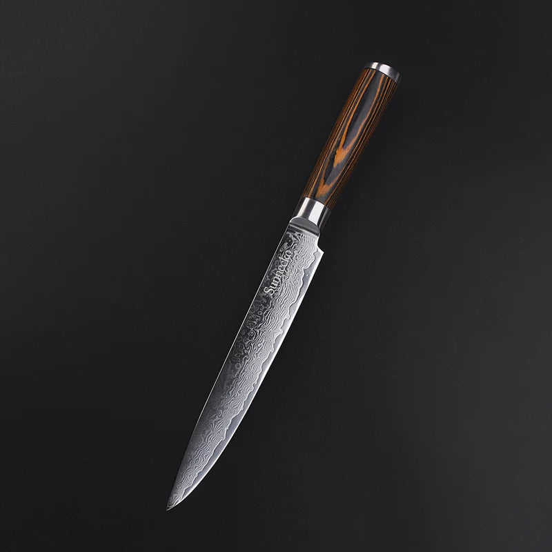 Sunnecko 8" Damascus Steel Slicing Knife – 73-Layer VG10 Damascus Slicing Knife Axl
