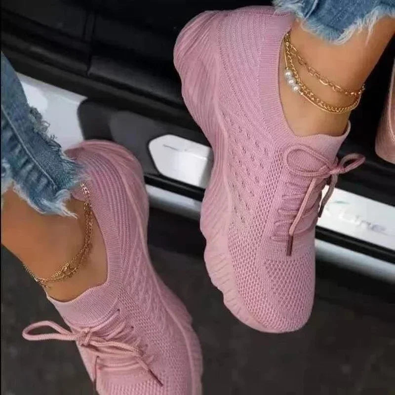 Women's Mesh Breathable Lace-Up Platform Sneakers Plus Size Platform Sneakers Axl