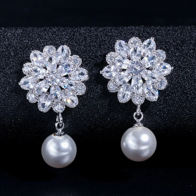 Huitan Pearl Drop Earrings – Elegant Women's Fashion Jewelry Drop Earrings Axl