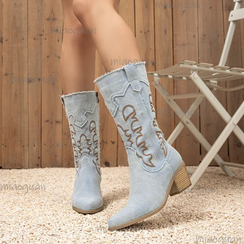 Women's Western Embroidered Mid-Calf Cowboy Boots – Plus Size Women's Cowboy Boots Axl