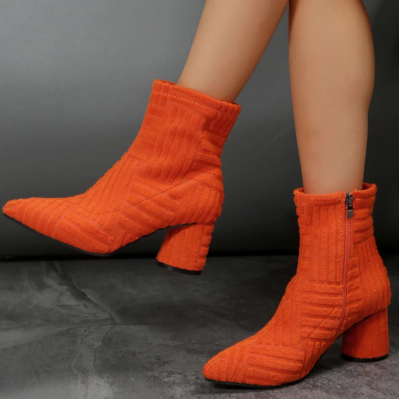 Women's Suede Ankle Boots – Pointed Toe Square Heel | YBQJOO Women's Ankle Boots Axl Orange color 42