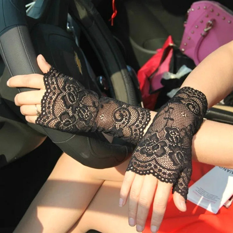 Women's Half-Finger Lace Mesh Gloves – UV Sun Protection Lace Sun Gloves Axl