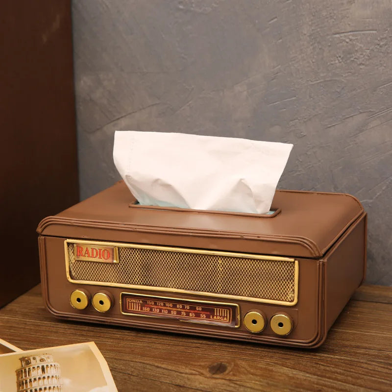 Retro Radio Tissue Box – Decorative Metal Napkin Holder Decorative Tissue Holder Axl