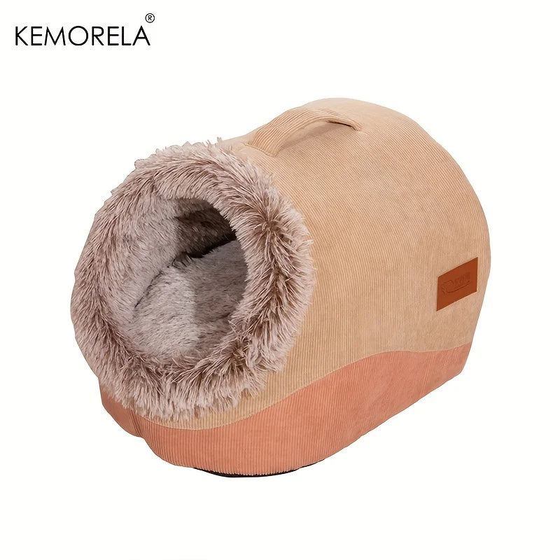 KEMORELA Plush Striped Cat & Dog Bed – Cozy Indoor Pet House Plush Pet Bed Axl