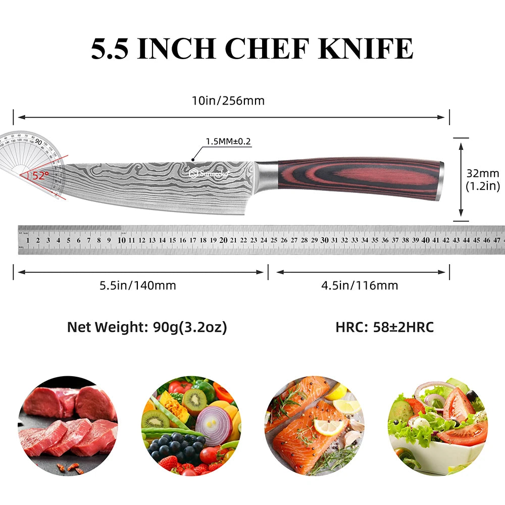 Sunnecko 5.5" Chef's Knife – Ultra Sharp High Carbon Steel Chef's Knife Axl