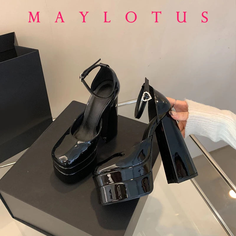 Women's Pointed Toe Platform Pumps – Chunky Heel Mary Jane Platform Heel Pumps Axl Black 3 36