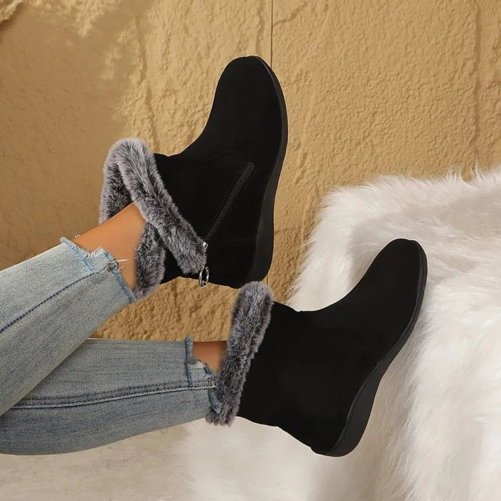 Women's Warm Plush Ankle Snow Boots – Zipper Flat Winter Shoes Women's Snow Boots Axl