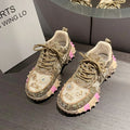 Women's Rhinestone Sneakers – Thick Sole Lace-Up Walking Shoes Women's Sneakers Axl Khaki 40