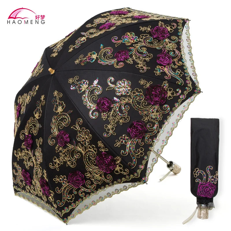 Women's Lace Embroidery Folding Parasol – UV & Rain Umbrella Folding Parasol Axl Style 21 Aluminum 8K