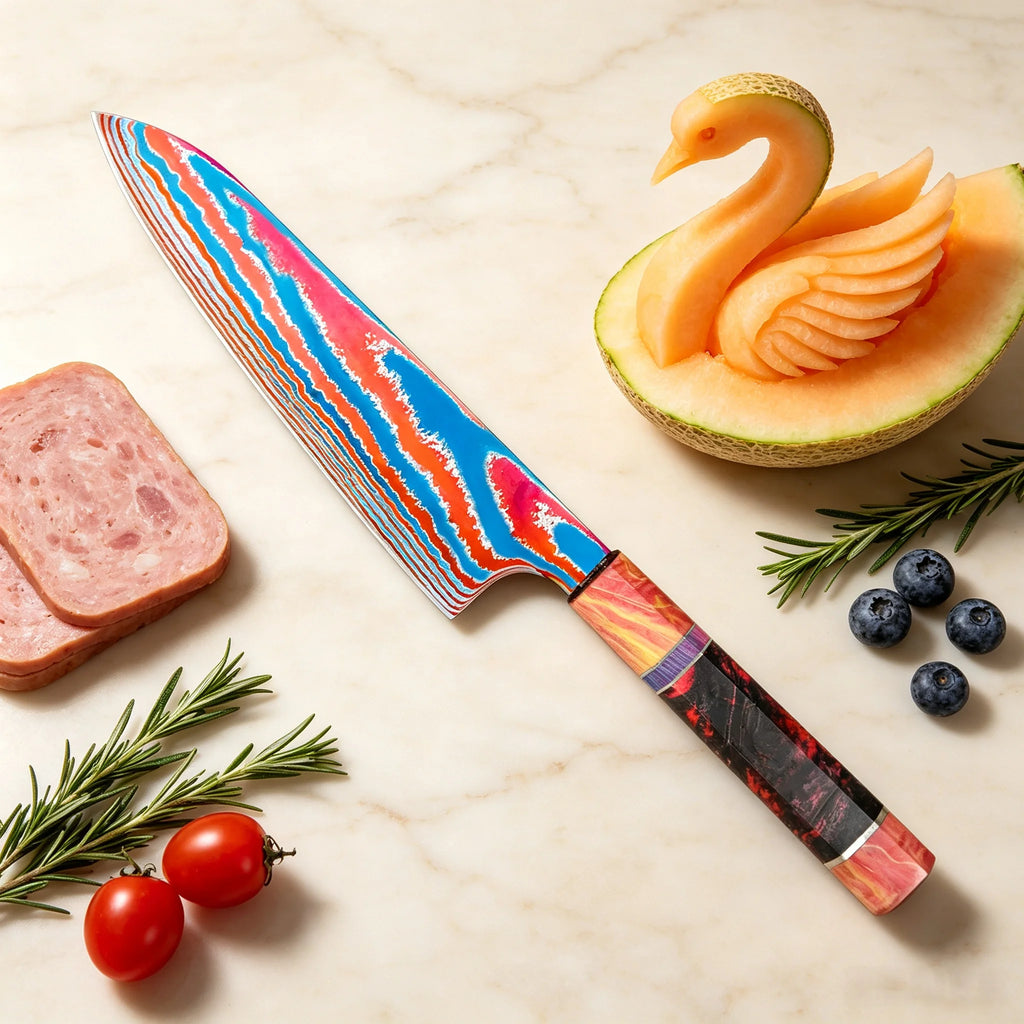 Titanium Damascus Chef Knife – Wood Handle Cleaver & Slicer Damascus Chef Knife Axl